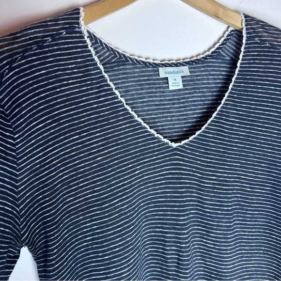 Sundance Mariner Journey Top - 100% Linen Grey Striped Blouse - Size Medium - Picture 8 of 11